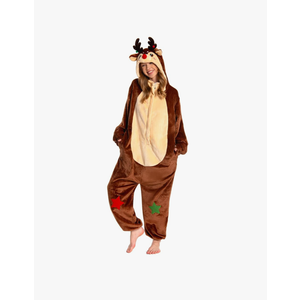 OLAOLA Unisex Adult Christmas Costume, Plush Santa Onesie Reindeer Gingerbread Snowman One-Piece Cosplay Pajamas, Size M.