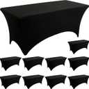 10 Pack Rectangle Table Cloths, Black Spandex Table Covers 6FT, Black Washable Fitted Tablecloths with Tight Stretch for Party/Banquet/Wedding/Event (10PACK-6FT)