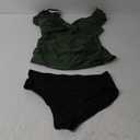 Tankini Swimsuit for Women Tummy Control Two Piece Bathing Suit Ruched Ruffle Swimwear Top with Bottom (Large, Army Green and Black)
