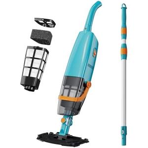 LVKE L2 Cordless Handheld Pool Vacuum for Above Ground Pool with Telescopic Pole, Strong Suction Power, 1H Runtime, High-Efficiency Screen & Fine Sponge, Ideal for Deep Pool Cleaning, Blue