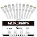 Jadaol Cat 6 Ethernet Cable 5ft 10-Pack, 10Gbps Support Cat8 Cat7 Network, Flat High Speed LAN Internet Patch Cables, Short Ethernet Cables for Router, Modem, Switch, PC, Laptop, Gaming Console, White