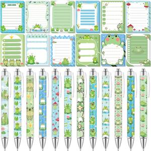 Dispowreath 24 Pcs Frog Sticky Notes with Pens Christmas Themed Gifts Notepad Cute Memo Notes Pads Self Adhesive Black Ink Ballpoint Pen for Frog Lover Gifts Office School Students Teacher Supplies