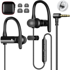 5.9 ft Long Cord 3.5mm Headphones Sport Wired Earbuds with Mic Noise Isolating Earphone Stereo Over Ear Buds Wired Plug in with Ear Hook for Samsung Galaxy A25 A03s A15 S10 A12 for Switch/Laptop/PC