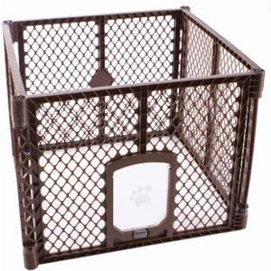 MyPet North States Petyard Passage: 4-Panel Folding Dog Playpen Indoor or Outdoor. 7 sq. ft. Puppy Playpen, Lockable Pet Door. Freestanding Play Pen Dog Gate. Made in USA. 26" Tall, Brown