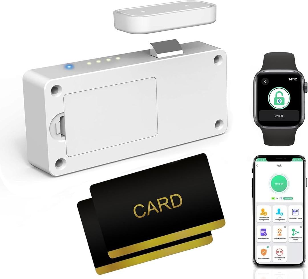 Cabinet Lock eLinkSmart Hidden Drawer Lock with RFID Card NFC for Child Safety Cupboard Door Kitchen Pantry Furniture Support Phone or Watch App No Drilling Required White