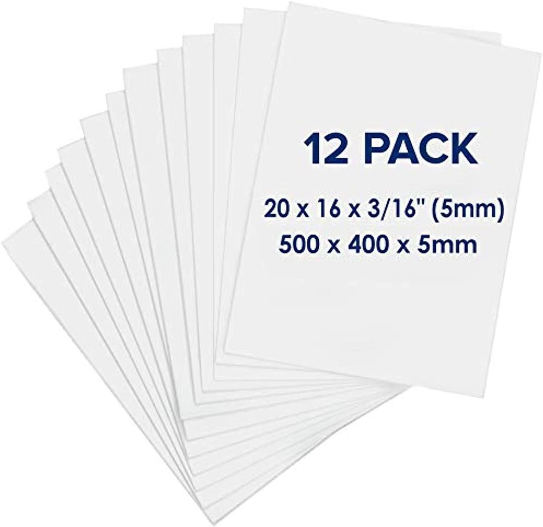Foam Board 16 x 20 x 3/16" - Premium 12 Pack - White Poster Board, Acid Free, Double Sided, Rigid, Sign Board Foamboard for Mounting, Crafts, Paintings Prints, Art, Display, Presentation and Projects