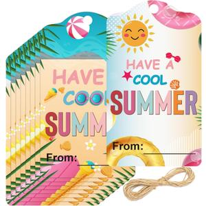2 x 50Pcs 2 x 3.5 Inch Have A Cool Summer Tags Summer Gift Tags with String | Fun Name Label End of School Year Teacher Appreciation Label for Party Decor
