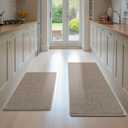 Kitchen Rugs Set of 2, Washable Rubber Backing Non Slip Runner Rugs for Office, Home, Front of Sink, Absorbent Kitchen Mats for FloorBeige, 17.3"x47"+17.3"x29"