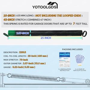 Pair of 220 lbs Heavy Duty Garage Door Extension Springs Stretch Springs, 25” Long, Double Loop Ends, High Precision Electrophoresis Black Coated,MIN 16,000 Cycles,for 7ft High Garage Doors