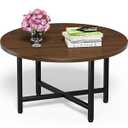 FAMIDGE Coffee Table, 23.6" Coffee Tables for Living Room, Round Coffee Table with Metal Frame, Floor Table for Sitting on The Floor, Home, Office, Dark Walnut