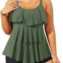 Yonique Plus Size Tankini Swimsuits for Women Two Piece Ruffle Swimsuit | High Waist Shorts, 3-Layer Ruffle, Removable Cups, Adjustable Straps (S)