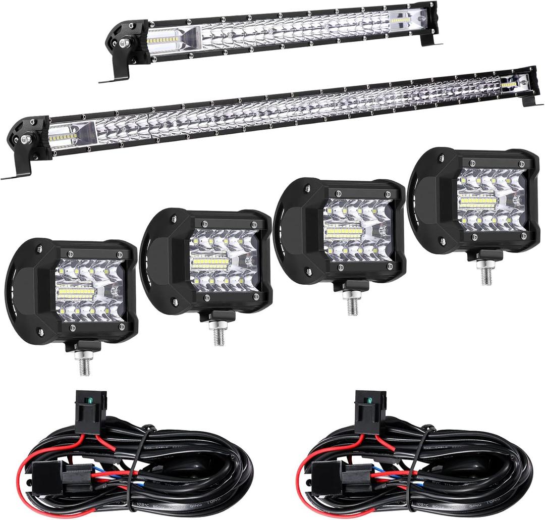 Frienda 8 Pcs 40, 20 Inch LED Light Bar Kit with 4 Inch LED Pods and 12 V Wiring Harness Kit Double Row Utv Truck Light Bars for Trucks ATV Utv SUV Pickup Boat