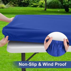homing 1 Pack Rectangle Fully Waterproof Tablecloth, Elastic Fitted Fabric Table Cover for 6 Foot Tables, Washable Polyester Table Cloth for Picnic, Camping, Outdoor (Blue, 30" x 72")