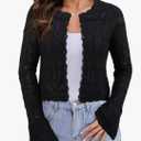FAIRY SEASON Women's Cropped Cardigan Sweater Bell Long Sleeve Lightweight Crochet Button Down Knit Bolero Shrugs for Dresses Black XL