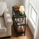 Narrow Side Table,20" Long End Table with 3 Tier Storage Shelves, Small Hallway Table, Industrial Accent Skiny Slim Couch Beside Table for Narrow and Small Spaces, Black, 20*9*24inches/51*23*61cm