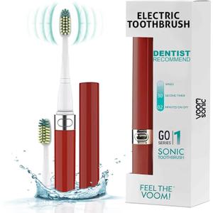 Voom Sonic Go 1 Series Travel Electric Toothbrush Travel Toothbrushes - Battery Operated Toothbrush for Adults & Kids, Dentist Recommended Toothbrush, Portable with 2 Minute Timer (Metallic Red)