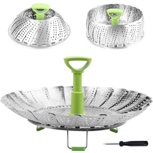 Consevisen Vegetable Steamer Basket for Cooking Food, Stainless Steel Veggie Steam Basket for Pot, Folding Expandable Steaming Insert with Extendable Handle Fits Various Size Pot, 7.1" to 11"