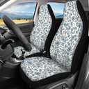 Retro Floral Print Car Seat Covers Full Set for Women Boho Blue Flower Seat Protector Cover Nonslip Car Decor Accessories for Vehicle Car SUV Truck, White