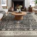 Area Rug for Living Room - 10x12 Soft Washable Oriental Vintage Floral Distressed Large Carpet - Fade Stain Resistant Non Slip Rugs for Bedroom Dining Room Nursery Dorm Office Home Decor - Black