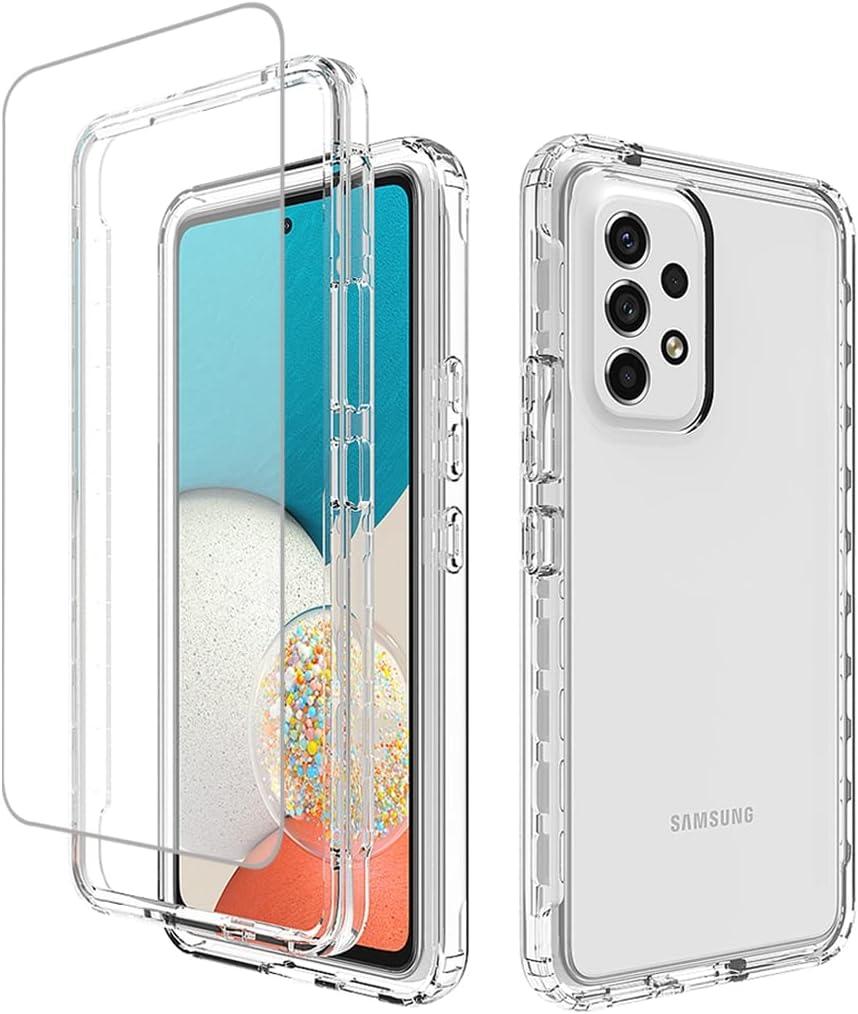 Phone Case for Galaxy A53 5G Case, Samsung A53 5G SM-A536U with Tempered-Glass Screen Protector, Clear Full Body Protective Hard PC Shell Soft TPU Cover Cases for Samsung Galaxy A53 5G (clear)