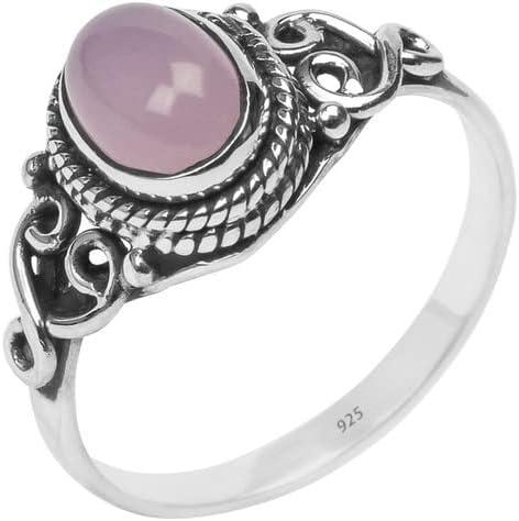 Rose Quartz Ring 925 Sterling Silver Statement Ring For Women - Size 7 - Stone Gemstone Christmas Gifts Ring Jewelry