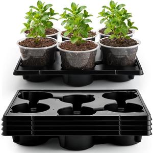 30 Pack 6 Inch Clear Nursery Pots and 5 Pack 6 Cell Round Plant Pot Trays, Sturdy Seeds Starting Germination Shuttle Carrying Trays, Planter Nursery Propagation 5 Sets