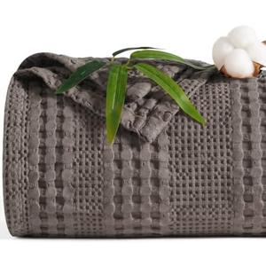 PHF Cooling Waffle Blanket King Size, Lightweight 60% Rayon from Bamboo & 40% Cotton Breathable Blanket for Hot Sleepers, Summer Use, Soft Luxury for Bed Couch Sofa, 104"x90", Dark Grey