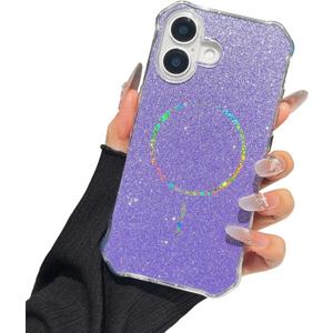 TEECOVER for iPhone 16 Plus Case 6.7-Inch, [Clear Wavy Border][Sparkly Glitters][Fit for MagSafe] Shockproof Cute Slim Phone Case for Women & Girls - Purple