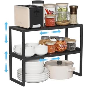 2 Pack Expandable Kitchen Cabinet Shelves Organizer,Heavy Duty Metal Shelving Units and Storage,Stackable Adjustable Kitchen Storage Organization Shelves Rack For Counter Cupboard Pantry,Length:20.5"