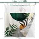 KOMLLEX Mid Century Boho Shower Curtain for Bathroom Decor Abstract Modern Sun Minimalist Aesthetic Arch Curve Leaves Geometric Neutral Fabric 12 Hooks Green 72Wx72H Shower Curtain with Snap-in Liner