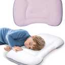 1Pc Toddler Pillow with Reversible Fabrics, Kids Pillow for Sleeping, Breathable and Cooling, Toddler Neck Pillow for Back & Side & Stomach Sleeping, Machine Washable 12x20 in (Pink)