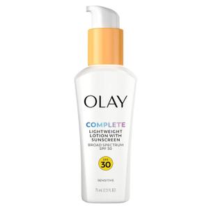 Olay Face Moisturizer, Complete with Sunscreen SPF 30, Fragrance-Free for Sensistive Skin, Broad Spectrum Sun Protection, Long-Lasting Hydration, Non-Comedogenic - Vitamin E & Aloe - 2.5 Oz - 1 Pack