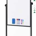 Mobile Whiteboard 32 x 48 inches Height Adjustable Dry Erase White Board, Standing Easel Whiteboard on Wheels, Double-Sided Magnetic Whiteboard with Stand for Office, Home and Classroom (Black)