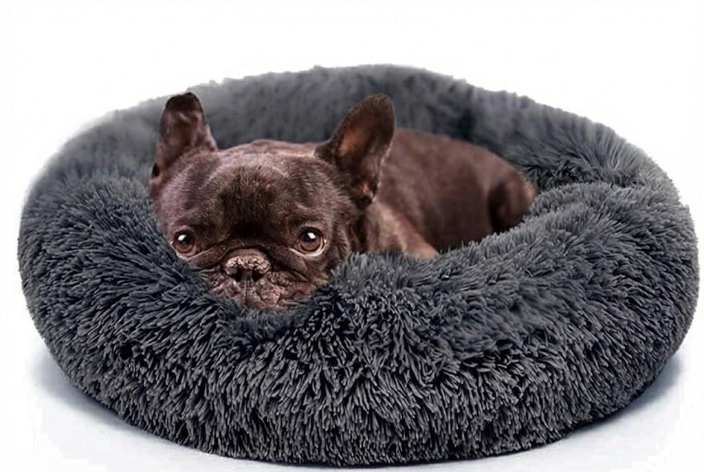 Calming Dog Bed Medium Size Dog - 30'' Donut Bed, Anti-Slip & Washable Super Soft Fluffy Plush Round Bed, Anti-Anxiety Premium Comfort Pet Bed, - Dark Grey