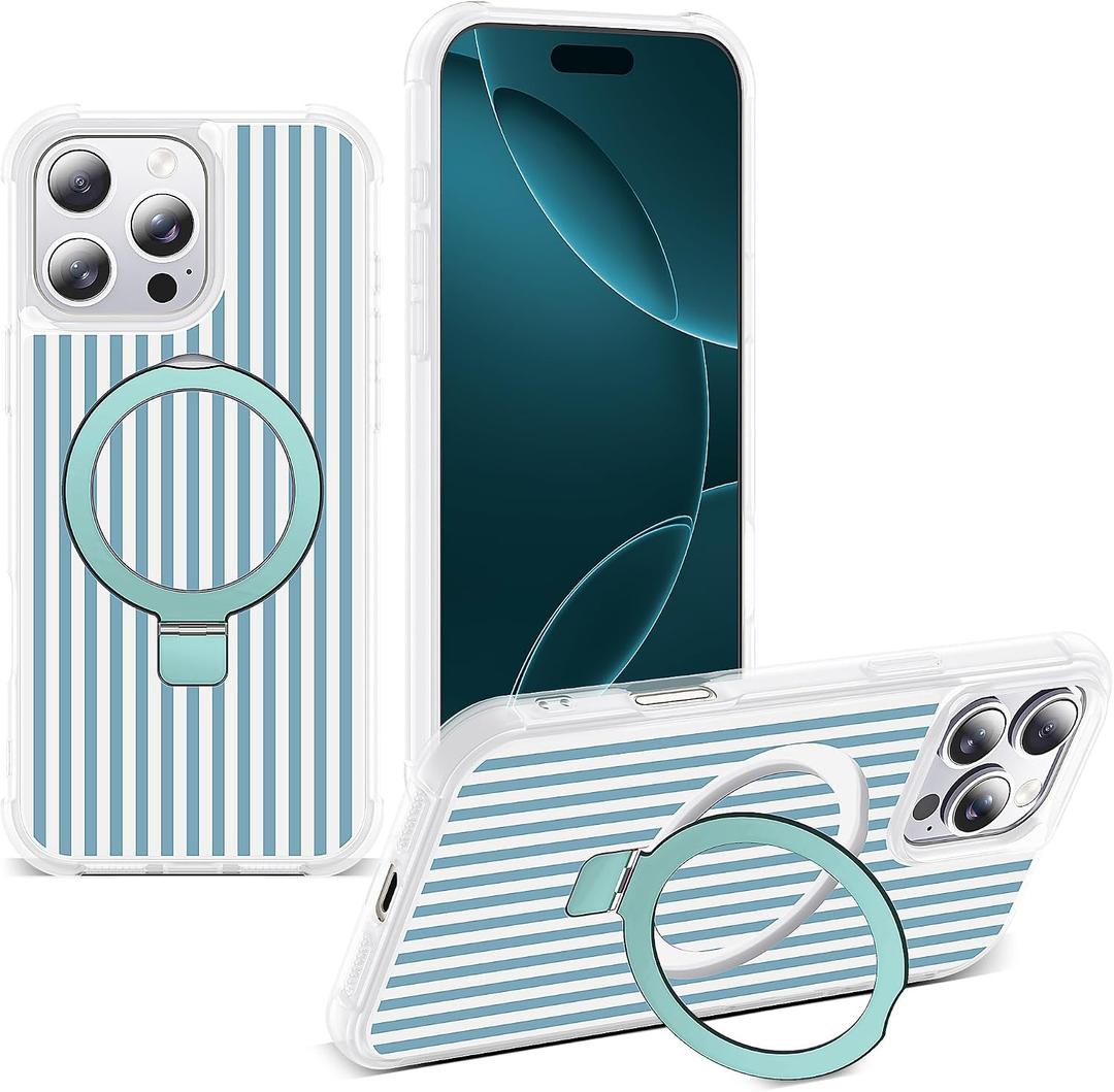 Striped Case for iPhone 16 Pro Max with Stand,6.9" T-Blue