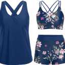 Holipick 3 Piece Tankini Swimsuits for Women Tummy Control Bathing Suits Swim Tank Top with Bra Boy Shorts Teen Swimwear 2026 (Blue, 22W)