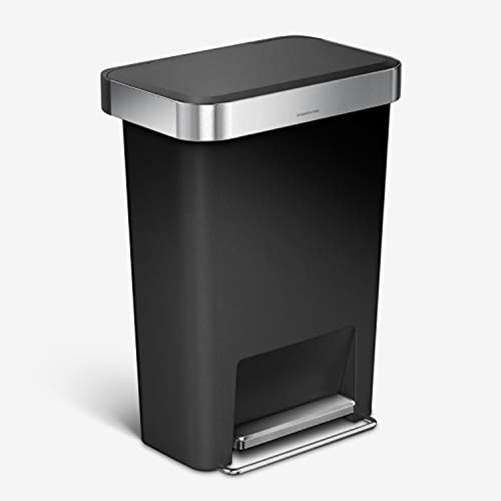 simplehuman 45 Liter / 12 Gallon Rectangular Kitchen Step Trash Can with Soft-Close Lid, Black Plastic (45L Rectangular)