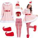 Elves Costume for Women Christmas Elves Outfit with Hat & Accessories,Halloween Christmas Cosplay Costumes for Adults (XX-Large, Pink)
