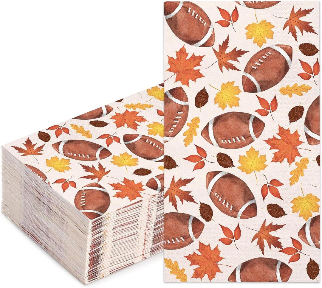 WRAPAHOLIC 50Pcs Fall Leaves Rugby Paper Napkins, 3 Ply Guest Disposable Hand Towels for Bathroom, Autumn, Thanksgiving Party Supplies Tableware - 4.3 x 7.9 In