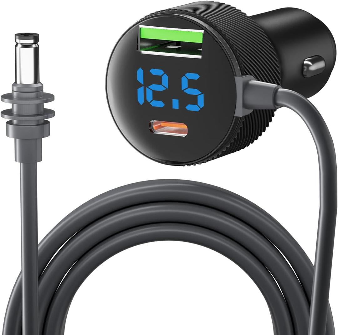Starlink Mini Cable Car Charger 10FT Starlink Mini Power Cable DC 12V 24V Cigarette Lighter Adapter with Digital Display, USB C PD 30W and USB A 18W Ports for Trucks and Cars