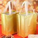 Eccliy 80 Pieces Gift Bags Set Glossy Reusable Tote with Handles Grocery Bags Bulk for Wedding, Bachelorette Party, Christmas(Medium,Gold) (1 Count (Pack of 80))