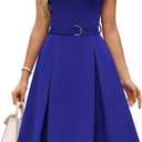 GRACE KARIN Work Dresses for Women 2026 V Neck Fit and Flare Midi Dresses Office Business Dress with Belt and Pockets (X-Large, Royal Blue)