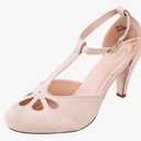 Chase & Chloe New Kimmy-36 Women's Teardrop Cut Out T-Strap Mid Heel Dress Pumps (8 M US, Nude Suede)