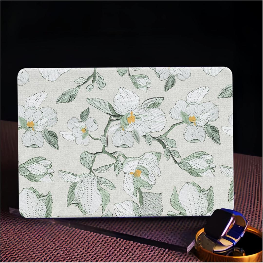for MacBook Neo 13 Inch Case， Embroidery Floral Leather Textured