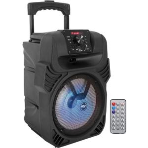 Pyle 8" Portable Bluetooth PA Speaker - 500W Rechargeable Indoor/Outdoor Karaoke Machine Sound System - Multi-Color LED Party Lights, Mic Input, FM Radio, MP3/USB & Remote Control (Black)