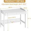100% Solid Wood Desk with Drawers - 40 Inch Simple Modern Desks, Writing Desk with Drawers & Shelf, Work Study Table, Adjustable Height Home Office Computer Desks - White, 40.5 in W x 23.6 in D