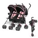 Dream On Me Volgo Twin Baby Stroller, Compact Side-by-Side Double Umbrella Stroller, 5-Point Safety Harness, Adjustable Canopy, Storage Basket & Travel-Friendly Fold, Pink