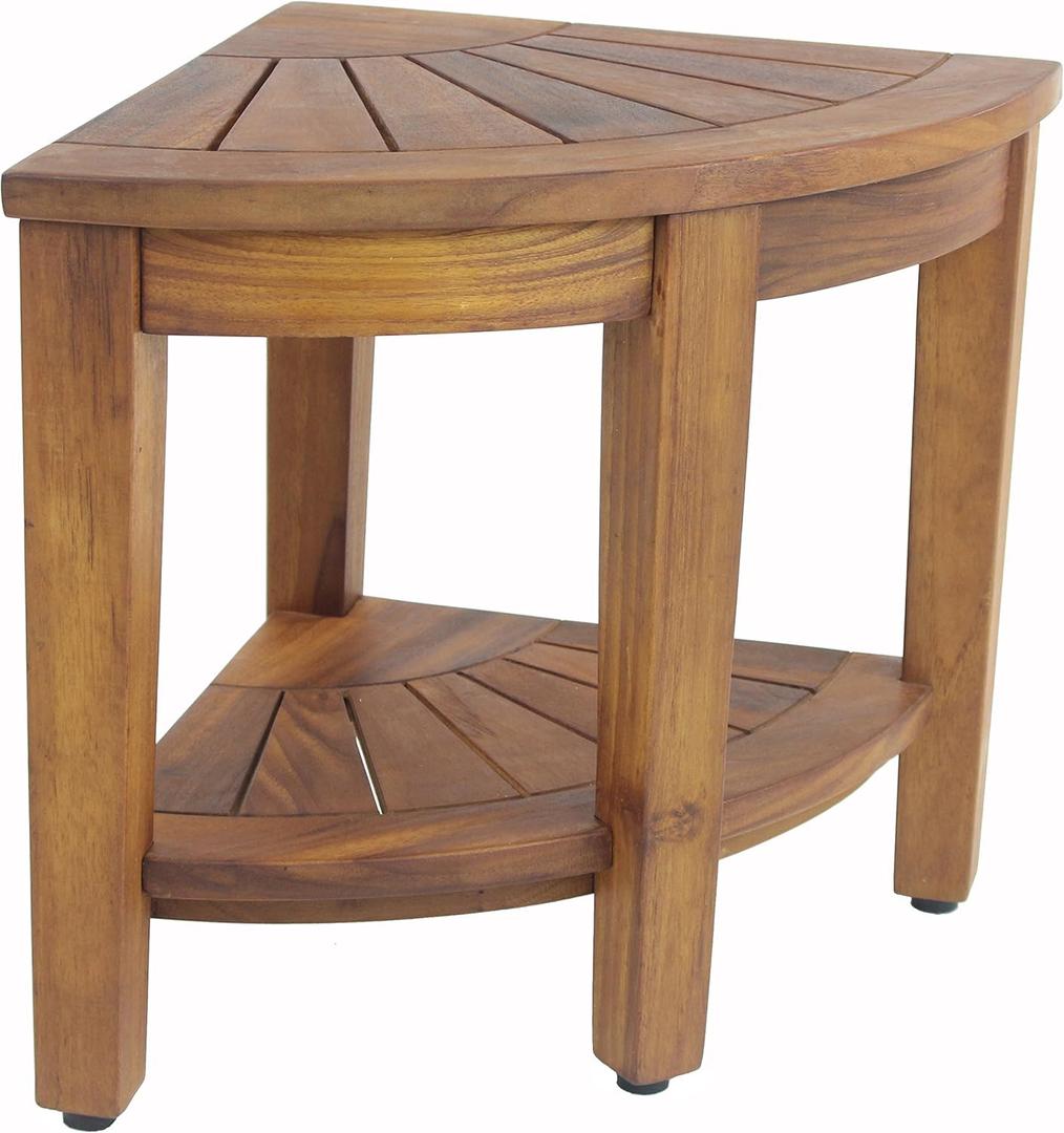 AquaTeak The Original 15.5" Kai Corner Teak Shower Bench with Shelf