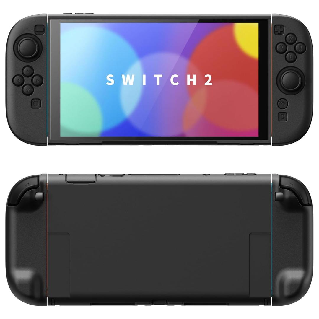 PlayVital Protective Case for Nintendo Switch 2 with Extra Stand & Thumb Grip Caps | Split Design, Dockable Hard Shell Cover for Nintendo Switch 2 | Solid Color Series, Black