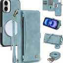 Wallet Case for iPhone 16 with Card Holder/Crossbody Wallet/Strap| RFID Blocking | Magnetic | Kickstand | Detachable | PU Leather Phone Case for iPhone 16,6.1 in,Blue